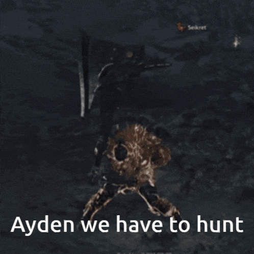 a screenshot of a video game with the words ayden we have to hunt