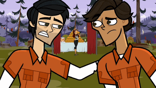 two cartoon characters standing next to each other with one wearing a shirt that says ' tf ' on it