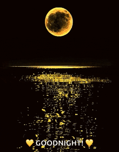 a full moon over the ocean with the words goodnight written below it