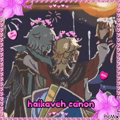 a picture of haikaveh canon with hearts and flowers around it