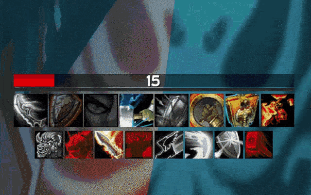 a video game screen with the number 15 on the top