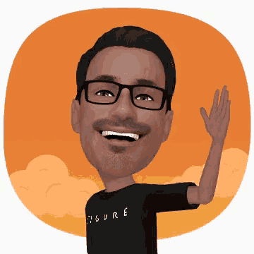 a cartoon of a man wearing glasses and a figure t-shirt