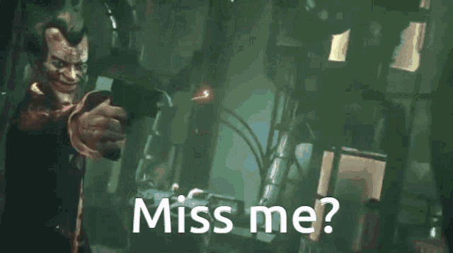 a cartoon of a clown holding a gun with the words miss me behind him