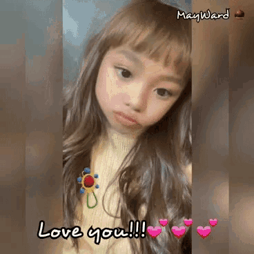a little girl with hearts and the words love you on the bottom