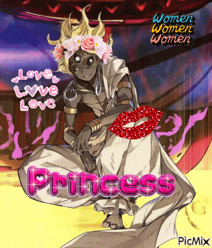 a cartoon of a woman with a flower crown on her head and the words love love love princess