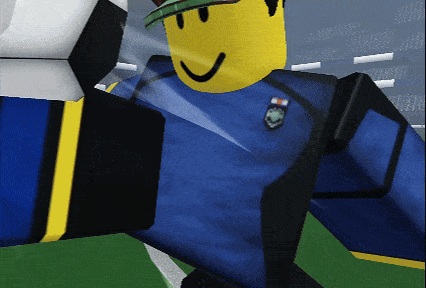 a roblox character is wearing a blue and black uniform