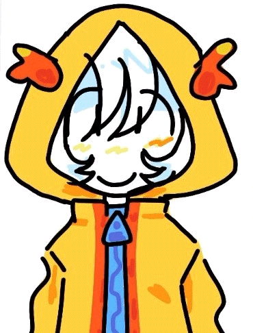 a cartoon drawing of a person wearing a yellow hoodie