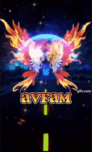 a gif of a phoenix with the name avfam on it