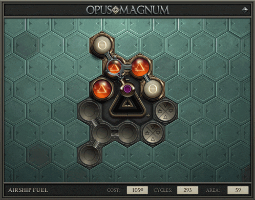 a screenshot of opus magnum airship fuel with a triangle in the middle