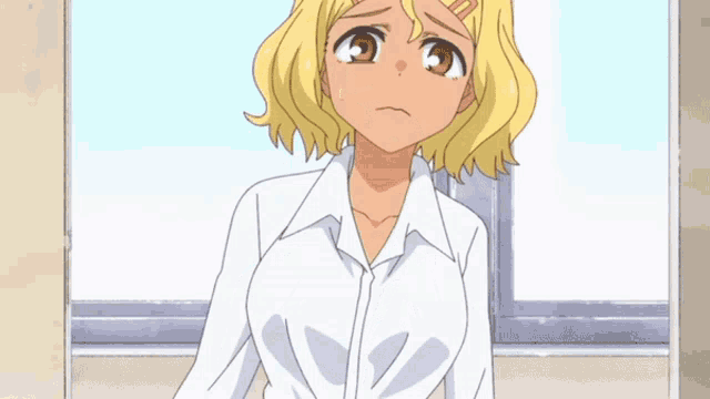 a cartoon girl with blonde hair is crying
