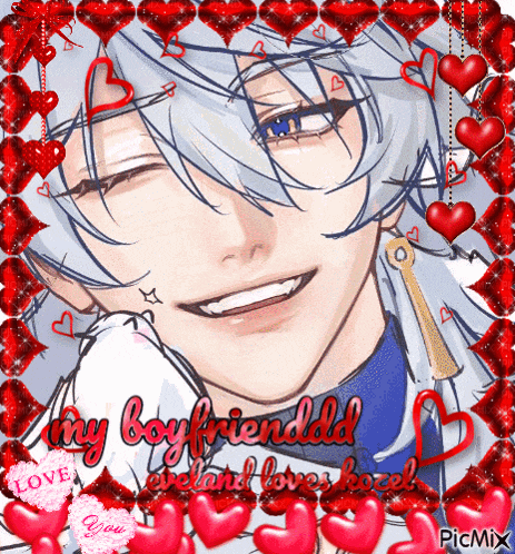 a picture of a boy with hearts around him and the words my boyfriendddd
