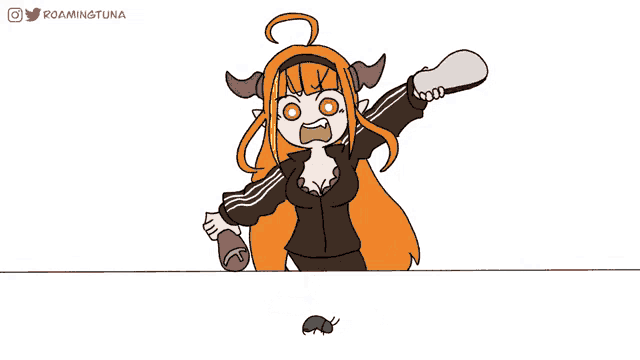 a cartoon of a girl with horns holding a bottle