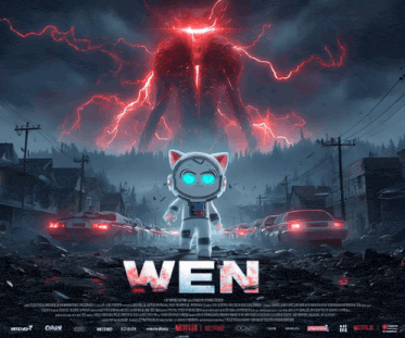 a movie poster for wen shows a cat in an astronaut outfit