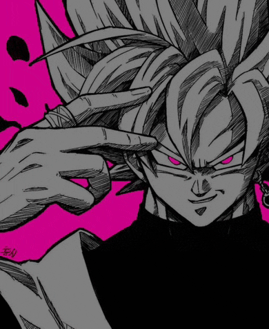 a black and white drawing of a cartoon character with pink eyes