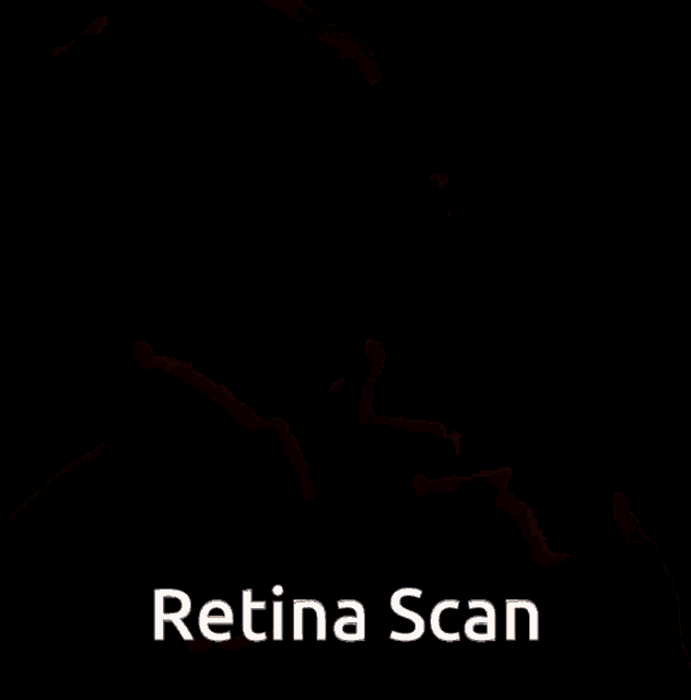 a boy is looking through a magnifying glass with the words retina scan written below him