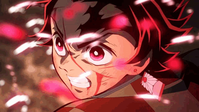 a close up of a cartoon character 's face with red eyes
