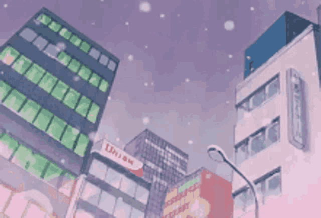 a cityscape with a sign that says ' uhuw ' on it .