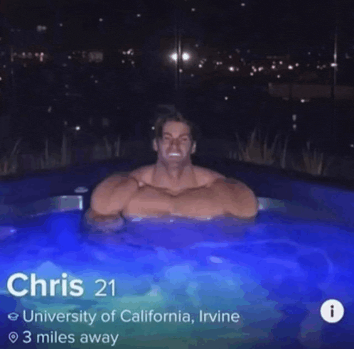 a picture of a man in a hot tub with the name chris 21 on the bottom