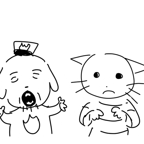 a black and white drawing of a dog and a cat with the word got on the bottom right