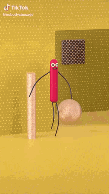 a cartoon of a sausage laying on its back on a yellow floor