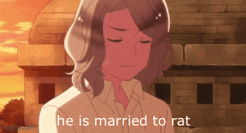 a cartoon of a man with the words he is married to rat