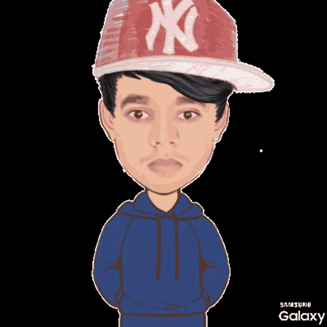 a cartoon drawing of a man wearing a ny hat