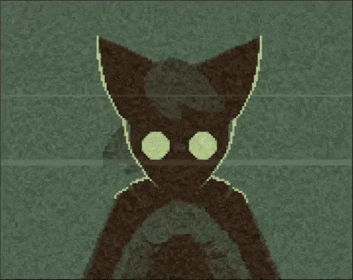 a pixel art of a cat with glasses on a gray background