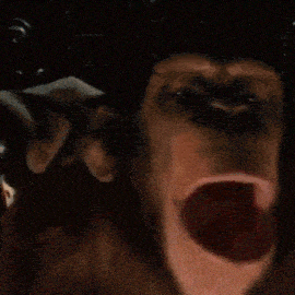 a close up of a woman 's face in a dark room with a blurred background .