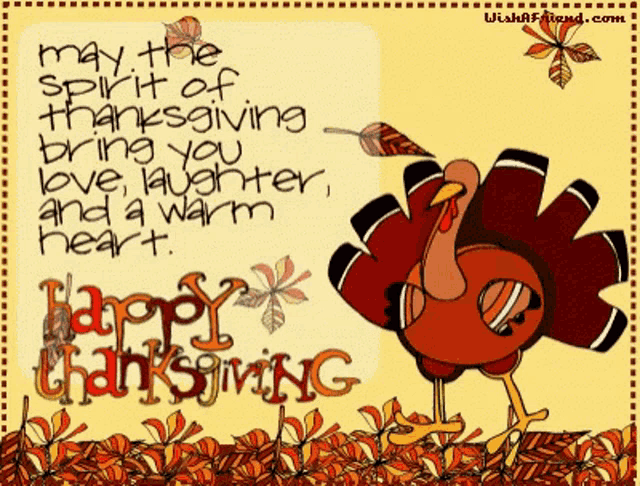 a happy thanksgiving card with a turkey and a quote