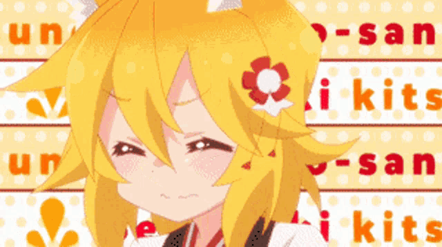a close up of a cartoon character with the word tsun on the bottom right