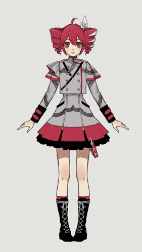 a drawing of a girl with red hair and a gray jacket