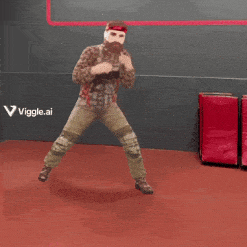 a man with a beard is dancing in front of a sign that says viggle