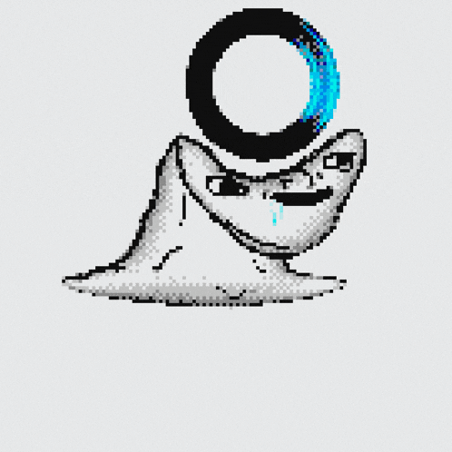 a pixel art of a person with a ring on their head and the words " you " below them