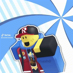 a roblox character wearing a hat with the letter r on it is holding an umbrella .