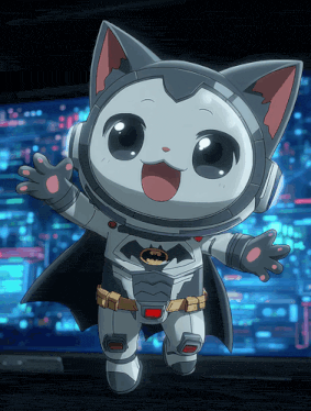 a cartoon cat in a batman costume