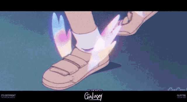 a cartoon of a person 's feet with a galaxy logo on the bottom