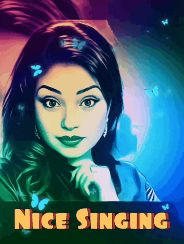 a colorful painting of a woman with the words nice singing below her