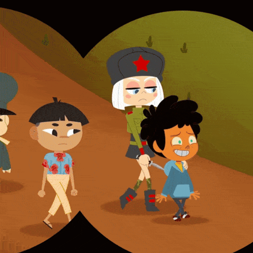 a cartoon of a boy holding a knife in his hand