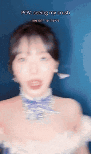 a blurry picture of a woman with a caption that says " pov seeing my crush me on the inside "