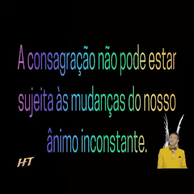 a man with wings is standing in front of a sign that says a consagraracao