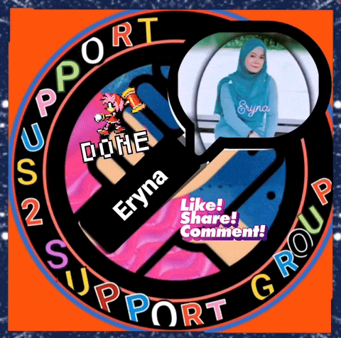 a picture of a woman in a blue hijab is surrounded by the words support dome and eryna
