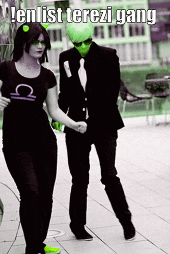 a picture of a man and a woman with the words enlist terezi gang