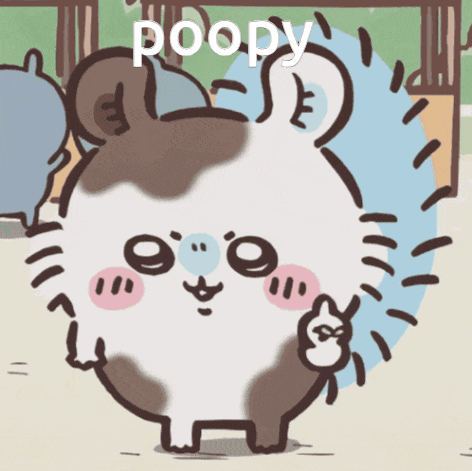 a cartoon drawing of a cat with the word poopy on it