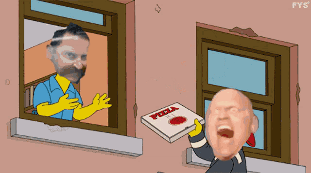 a cartoon of a man holding a pizza box