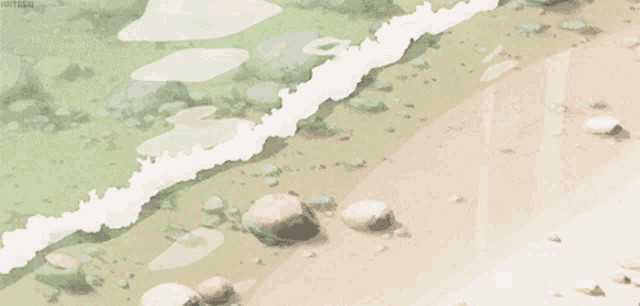 a painting of a river with a watermark that says ' hatsune ' on it