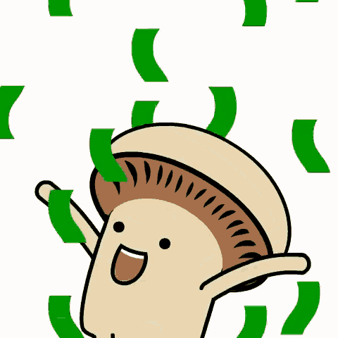 a cartoon drawing of a mushroom surrounded by green money