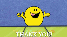 a cartoon smiley face is giving a thumbs up and saying thank you