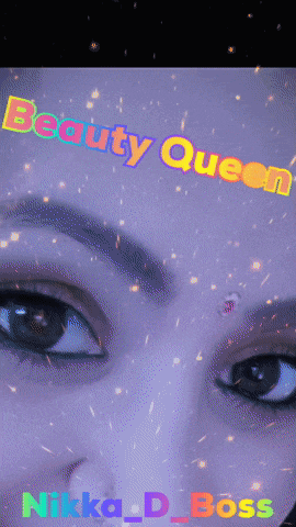 a close up of a woman 's face with the words " beauty queen " written above it