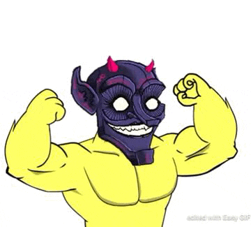 a cartoon monster is flexing his muscles and holding a speech bubble that says gm !