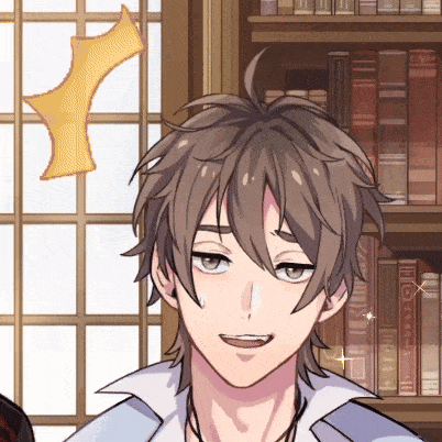a close up of a person 's face with a bookshelf behind them